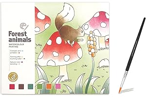 ZAKVOOR Watercolor Painting Book for Kids and Toddlers Ages 4-8, Pocket Cartoon Watercolor Paper Book with Paint Palette and Brush, Art Craft Gift for Drawing (Forest Animal)