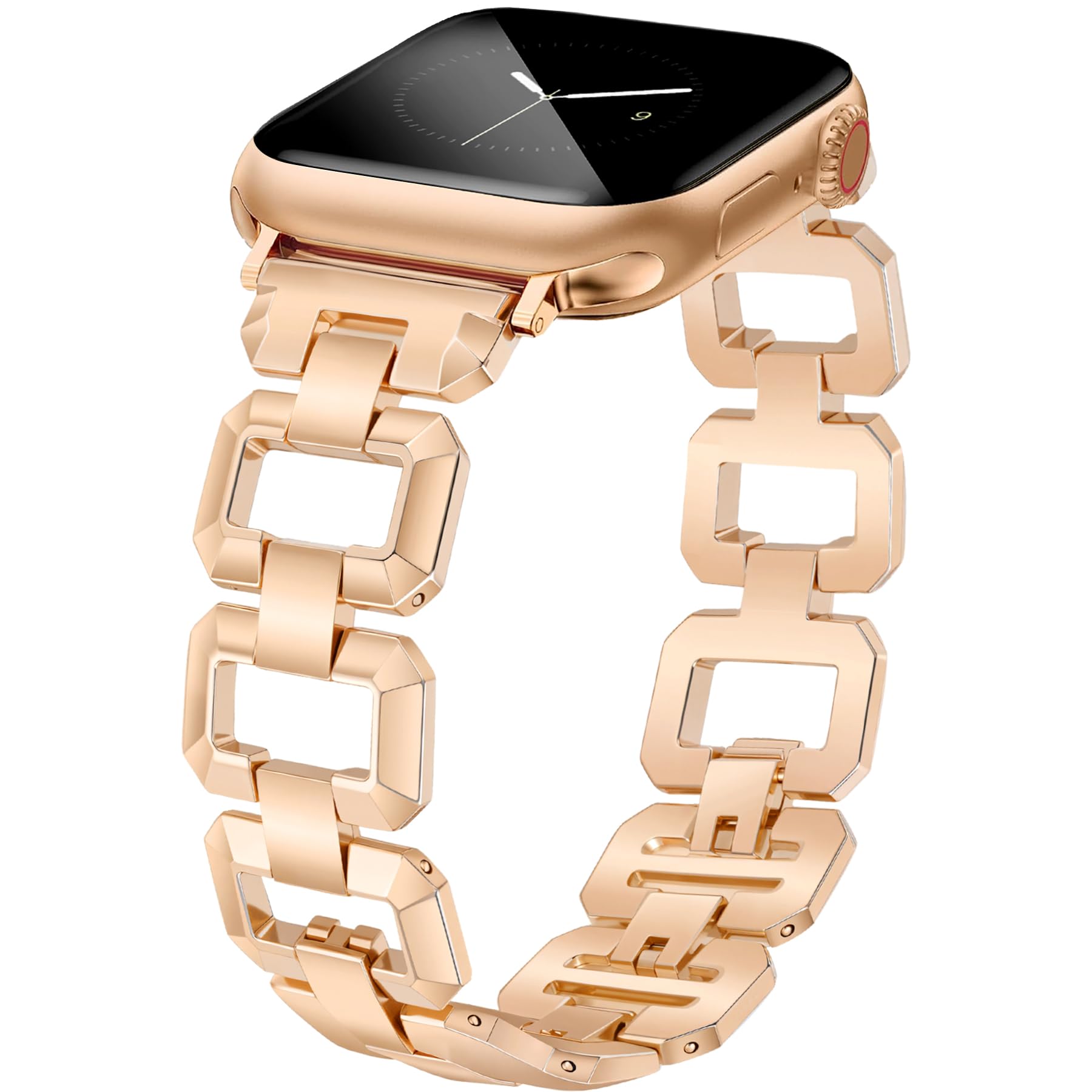 Photo 1 of JR.DM Rose Gold Bands for Women Compatible with Apple Watch 42mm(S3/2/1) 44mm 45mm 46mm 49mm Dressy Bracelet Designer Metal Chain Strap Adjustable for iWatch Series 11/10/9/8/7/6/5/4/SE/3/2/1 Ultra 3