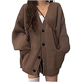 Verdusa Women's Button Down Cardigan V Neck Long Sleeve Drop Shoulder Loose Knitted Sweaters