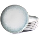 WishDeco Ceramic Dinner Plates Set of 6, Reactive Glaze Salad Plates 9 Inch | Modern Light Blue Kitchen Plate, Round Serving Dishes, Microwave and Dishwasher Safe, Scratch Resistant