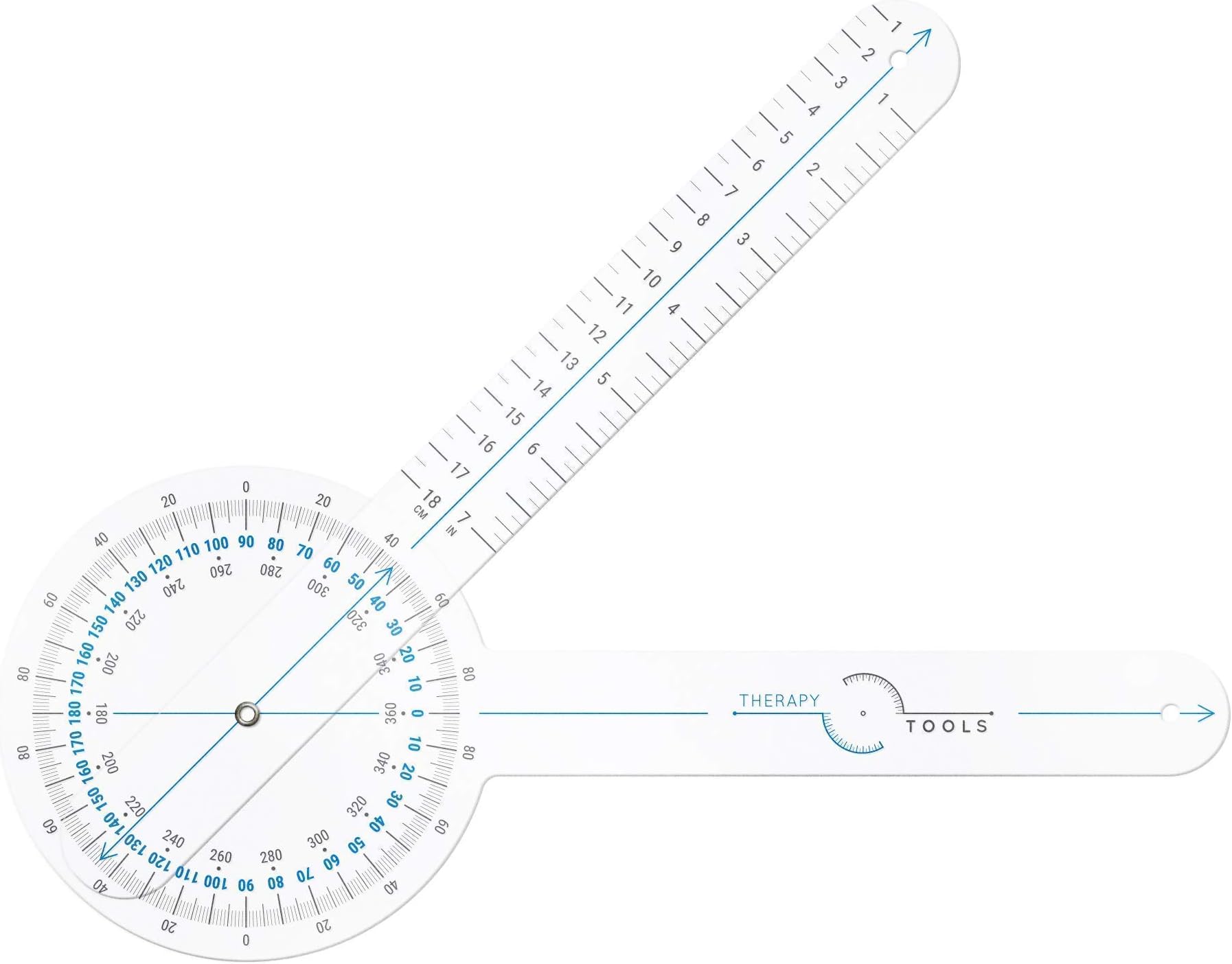 Crystal Clear Goniometer, 12" High Visibility - 360 Degree, ISO Accuracy, Moving Arm Ruler, Large Blue Numbers, Angle Gauge, Physical/Occupational Therapy Tool, Joint Range of Motion
