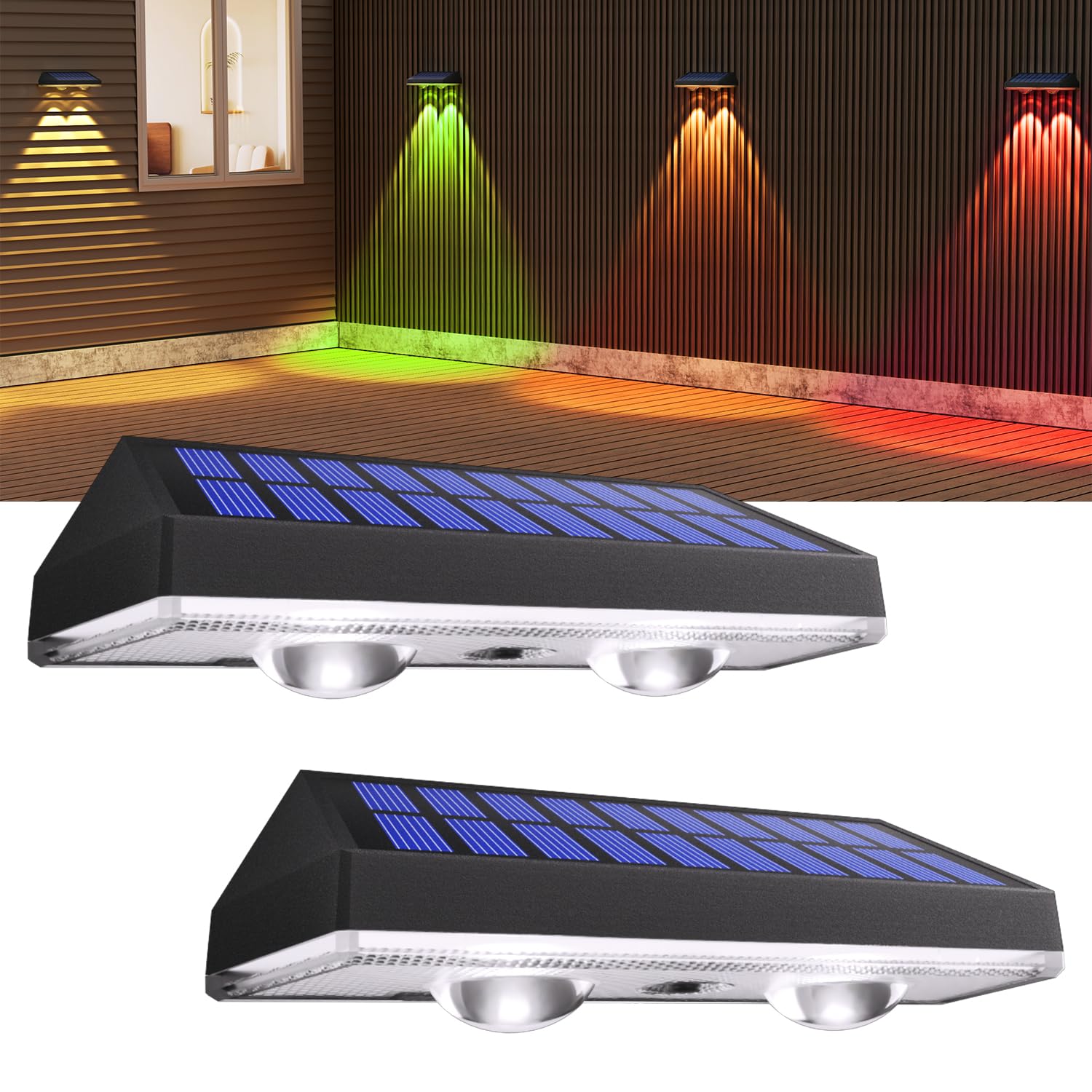 HAMLITE Solar Fence Lights Outdoor Garden: RGB Solar Wall Lights Outdoor Waterproof - Bright Solar Powered Garden Fence Lights 8 Color Modes for Outside Deck Patio Decking Gate Yard Decoration 2Pack