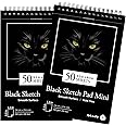 Art-N-Fly Black Sketch Pad Mini 5.5x8.5" 2 Pack - Black Paper Sketchbook for Drawings, Perforated Edge on Spiral 100 Sheets Total - Art Sketch Book for Coloured Pencils, Graphite, Pastels & Gel Pens