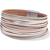FANCY SHINY Boho Leather Wrap Bracelet Stackable Layered Bangle Cuff with Magnetic Clasp