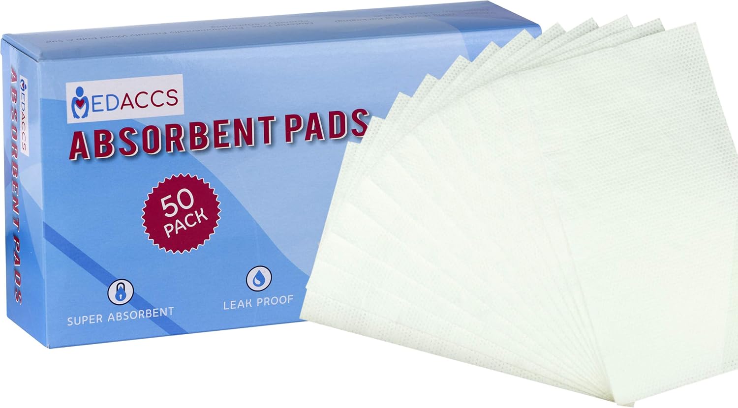 Super Absorbent Pads, Disposable and EcoFriendly, 50 Pack LeakProof