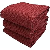Maroon Dark Red Brick Red Kitchen Hand Dish Towels: Oversized 28" x 18",100% Cotton Cloth Soft Cleaning Drying Absorbent Textured Design, Set of 3 Multipurpose for Everyday Use (Brick Red)