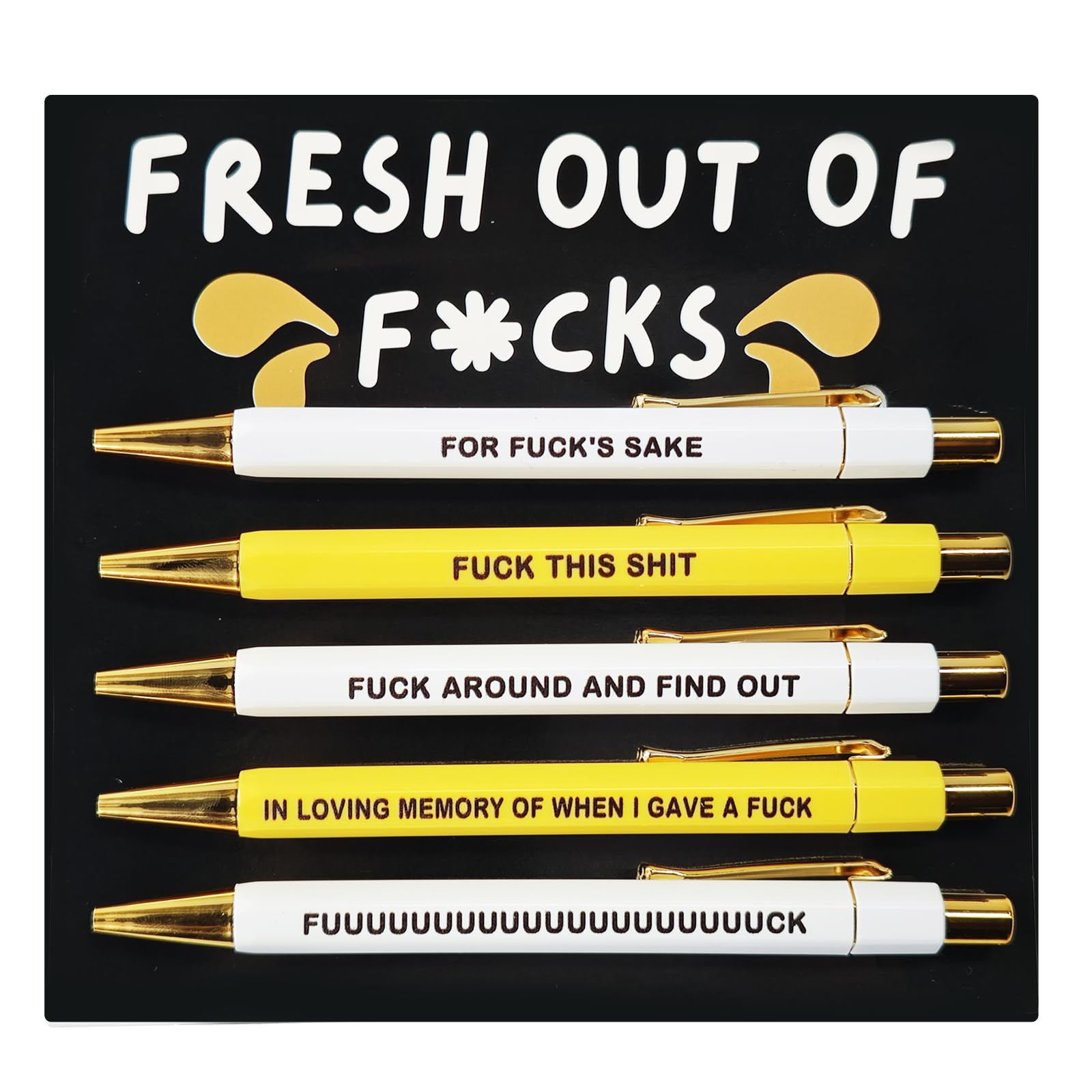 SHCHME Funny Pen Set, 5PCS Swear Word Black Ink Ballponit Rude Pen Funny Pens for Work Colleagues