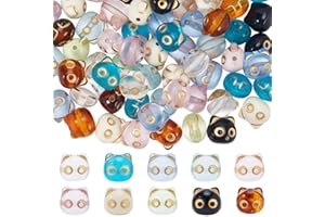 SUNNYCLUE 1 Box 100cs 10 Colors Acrylic Cat Beads Cat Shaped Beads Bulk Colorful Cute Small Head Pet Transparent Kitten Loose
