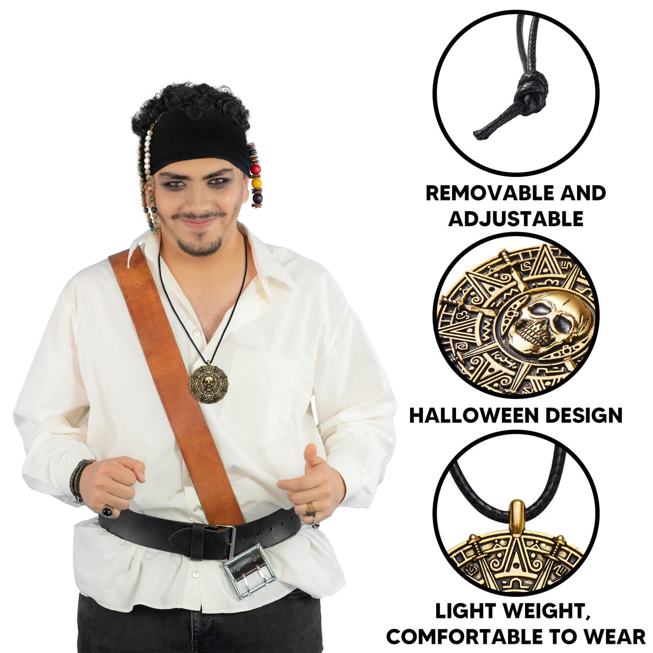 Spooktacular Creations Spooktacular Creations Halloween Pirate Coin Necklace Pirate Skull Necklace Accessories for Men Women Halloween Cosplay, Pirates Costume, Halloween Dress Up Party Favors