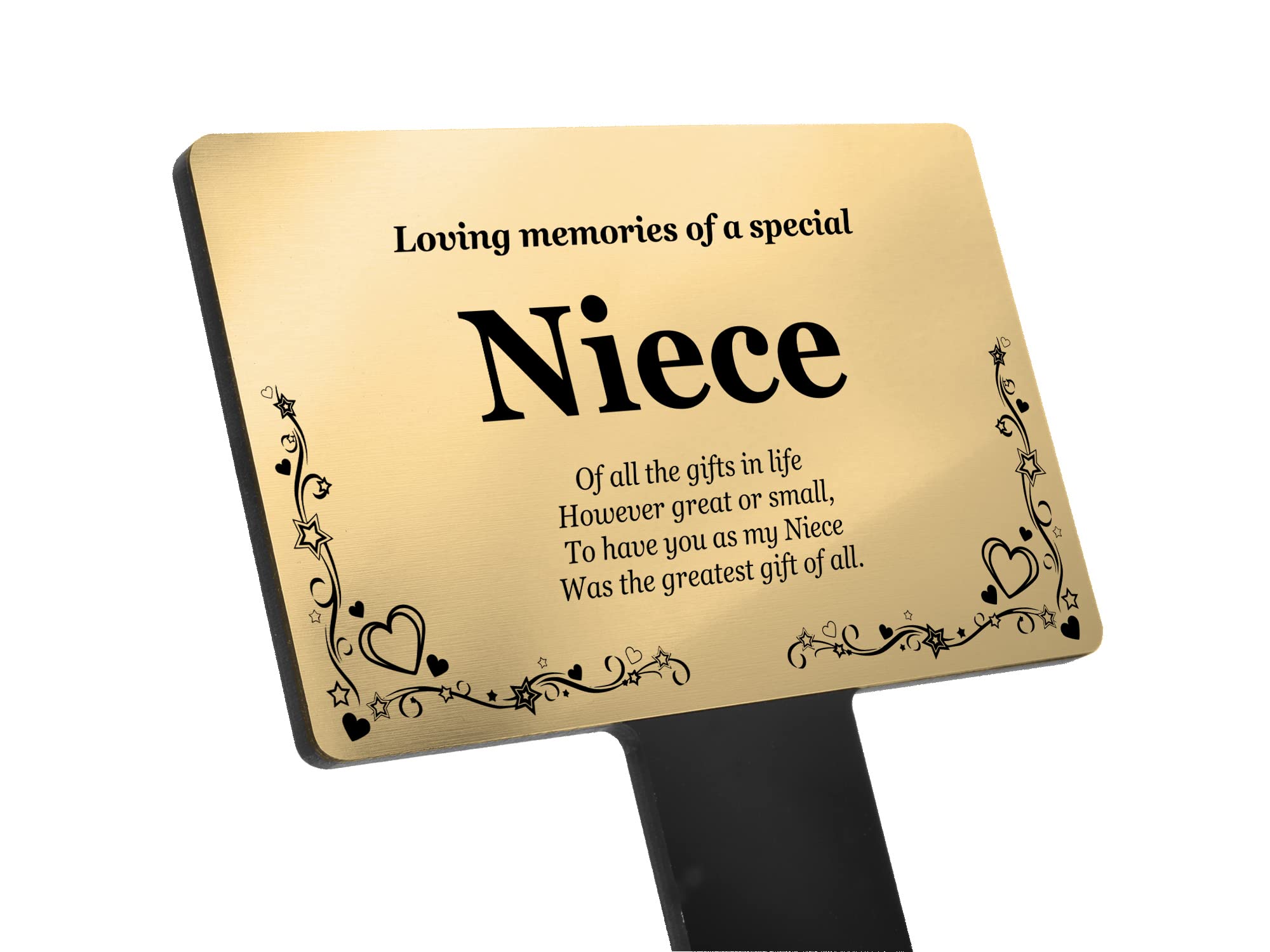 Niece Memorial Stake - Engraved with poem (Gold/Silver/Copper/Black & White/Pink Plaque) (Gold)