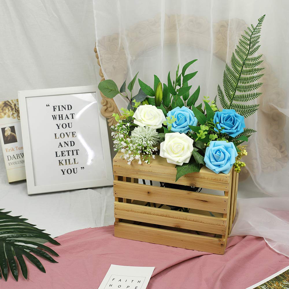 HOHOTIME Artificial Flowers 42 pcs, Real Touch Roses in Mixed Colors w/Stem for Decoration Crafts Wedding DIY Bridal Shower Party Home Decor (Blue Gradient Combo)