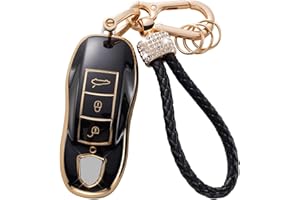 Gematay for Porsche Key Fob Cover with Keychain Lanyard, Soft TPU Key Fob Protector Shell Compatible with Porsche Boxster Cayenne Panamera Cayman Macan Carrera 911 991 Smart Key Case
