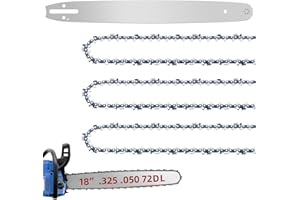 FIFCHALL 18 Inch Chainsaw Bar and M72 Chain Combo Fit Husqvarna, .325" Pitch .050" Gauge 72 Drive Links Replacement Chains Fit Husqvarna 435, 440, 545, 345, 350, 51, 55 RANCHER, 550XP (3 Chains+ 1 Bar)
