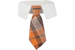 ADOGGYGO Fall Dog Necktie Pet Tuxedo Halloween Thanksgiving Dog Neck Tie Collar with Orange Plaid Tie for Medium Dogs Pets (Medium, Orange)