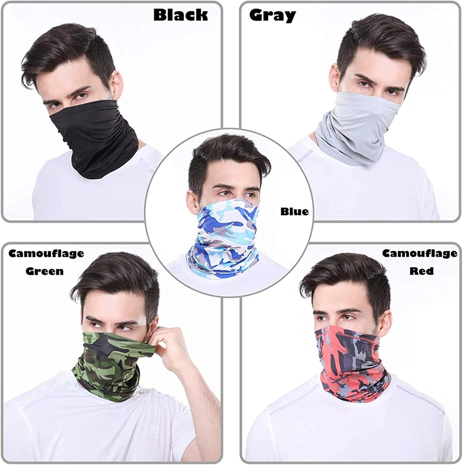 Neck Gaiter Face Mask Dust for Men Women Sun UV Protection Cool Bandana Washable Reusable Face Scarf Fishing Hunting Cycling Sports(5 Pack) : Clothing