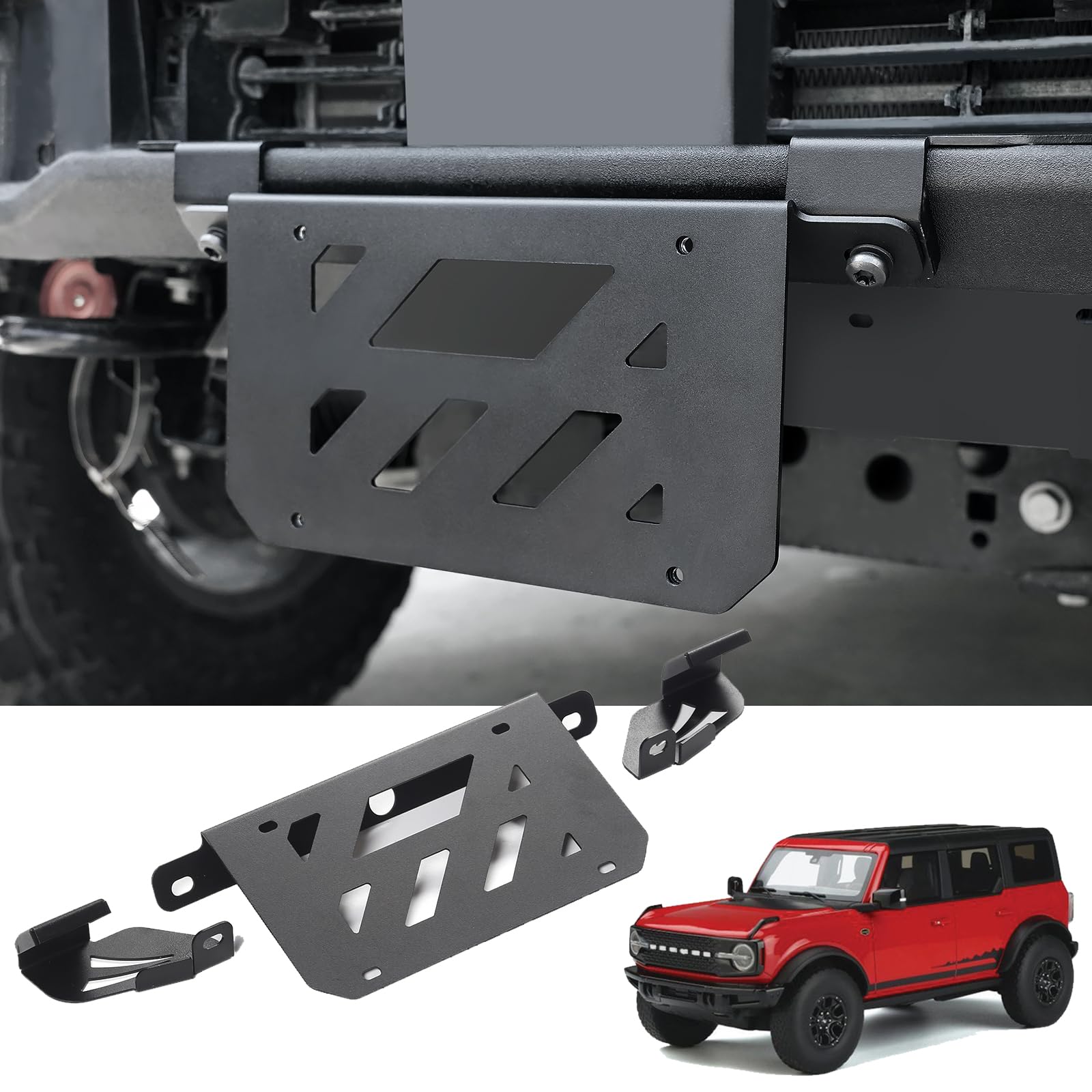 Photo 1 of Mabett License Plate Bracket for Ford Bronco 2025 2024 2023 2022 2021 2/4-Door, No-Drilling License Plate Frame for Standard Plastic Bumper Bronco Accessories (Only for Stardard Plastic Bumper)