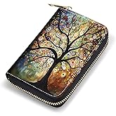 FQTBCEARI Credit Card Holder, RFID Blocking Small Leather Card Wallet for Women, Credit Card Wallet Organizer, Pocket Business Card Case with Zipper, Life Tree
