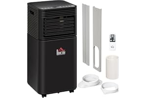 HOMCOM 8000 BTU Portable Air Conditioner for Rooms up to 344 Sq.Ft., 4-in-1 Mobile AC Unit with Dehumidifier, Cooling Fan, Sleep, Remote, 24H Timer, Auto Off, Window Installation Kit, Black