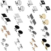 Kifmurase 16 Pairs Cufflinks for Men, Fashion Diverse Style Cuff Links Gold/Sliver/Black Disc Square Rectangle Cuff Links, Classic Striped Pattern Men’s Cufflinks for Business Wedding Party Shirt Suit