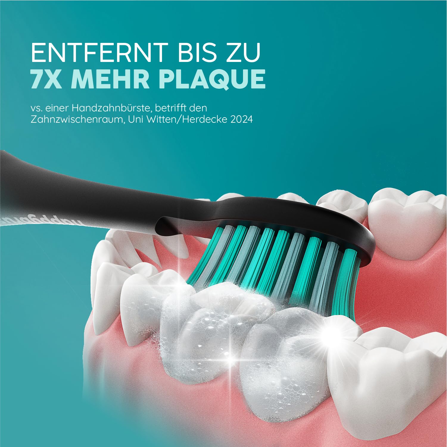 happybrush® Schallzahnbürste Eco Vibe 3 – TESTSIEGER – 100 Tage testen - Elektrische Zahnbürste mit 8 Wochen Akku – Ultraschall Zahnbürsten – 2 Jahre Garantie - Inkl. Aufsteckbürsten - Black/Mint 2
