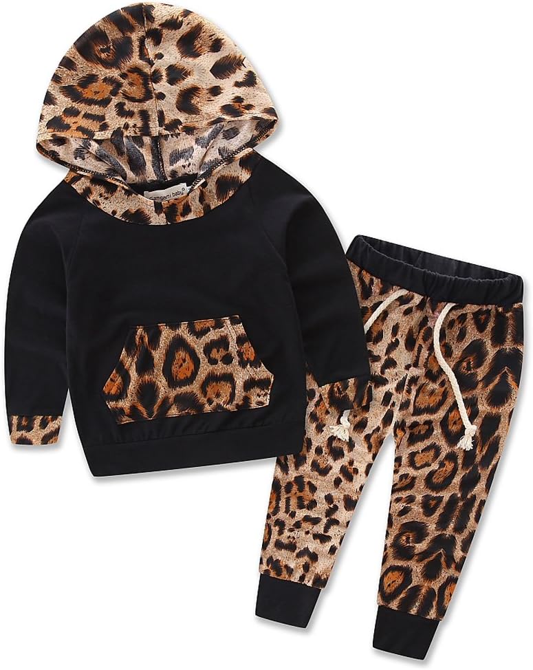 Newborn Baby Girl Hoodie T-Shirt Top + Pants Leopard Print Outfits Set Kids Clothes