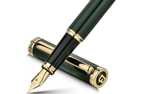 BEILUNER British Racing Green Fountain Pen,Stunning Luxury Pens with 24K Gold Accents, Gorgeous 24K Gilded Nib(Fine), Ink Con
