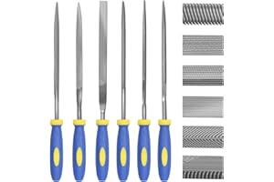 KALIM Needle File Set, Carbon Steel 6 Piece Set(6-1/4'' Total Length) Hardened Alloy Strength Steel - Set Includes Flat, Flat Warding, Square, Triangular, Round, and Half-Round File