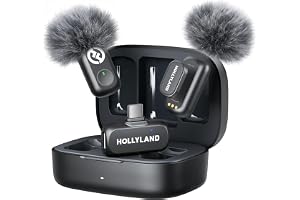 Hollyland Lark A1 Wireless Microphone for iPhone 17/16/15 & Android, 48kHz/24-bit, 3-Level Intelligent Noise Cancel, Mini Mic for YouTube, Podcast, Vlogging (Black, 2TX + USB-C RX + Charging Case)