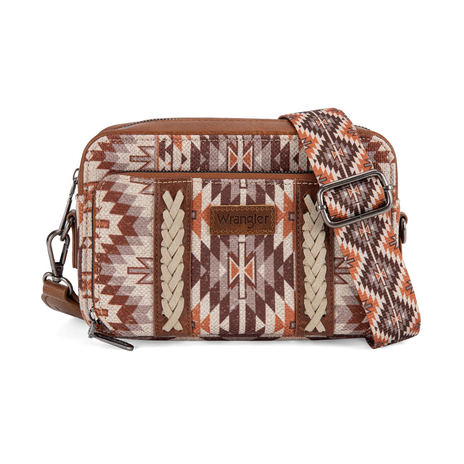 Wrangler Crossbody Bag for Women Boho Aztec Small Western Crossover Bag with Wide Guitar Strap Gift Brown WG2207-3007BR Image
