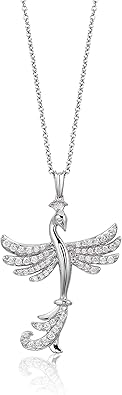 Jewelili Enchanted Disney Fine Jewelry Sterling Silver 3/8 CTTW Belle Plummet Pendant Necklace