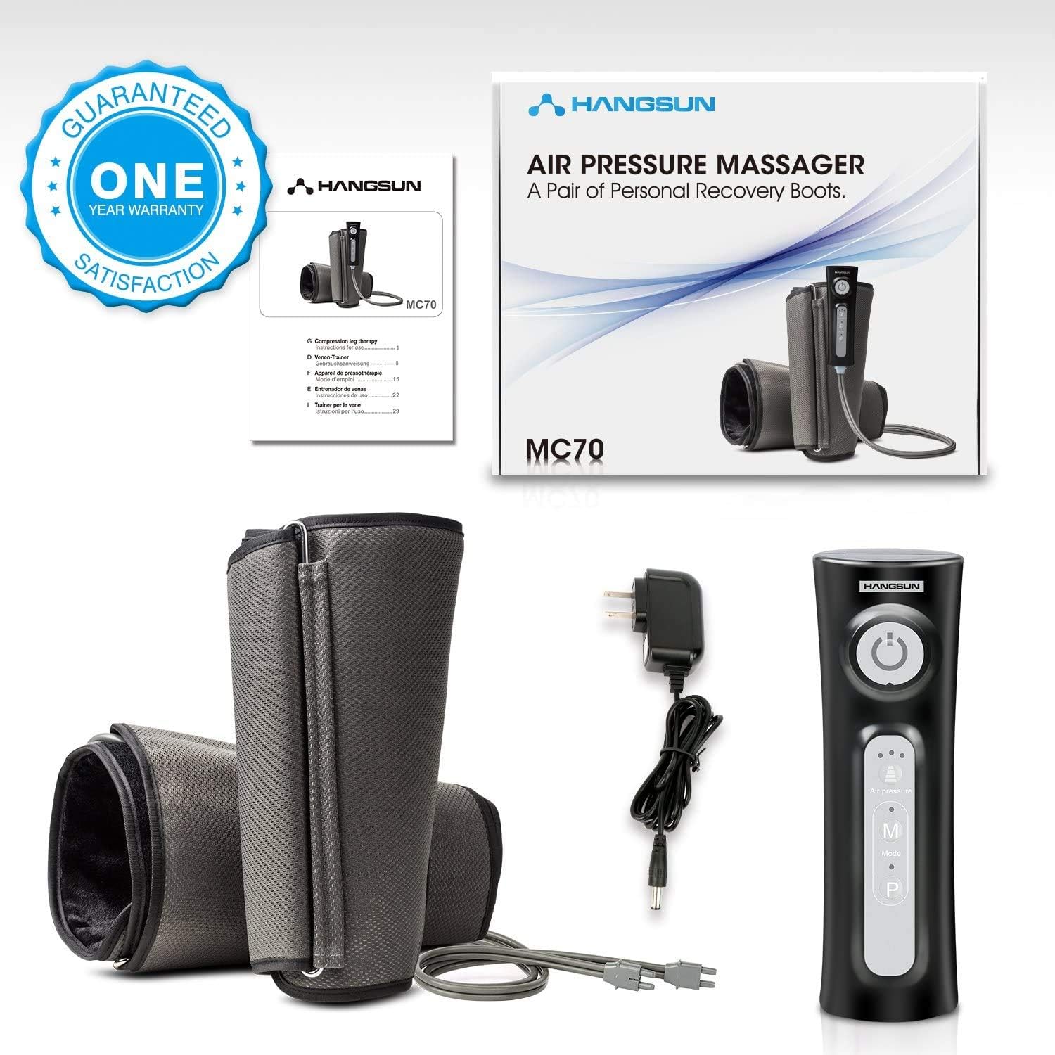Hangsun Leg Massager for Circulation Air Compression Foot Calf Arm Wrap Massage Muscle Pain Relief MC70 with Rechargeable Handheld Controller 2 Modes 3 Intensities: Health & Personal Care