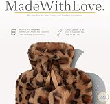 Qomfor Hot Water Bottle 2L Brown Leopard with Fleece Cover & Pompoms view 3