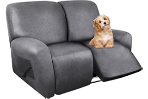 molasofa Loveseat Recliner Slipcover - 6 Pieces Stretch Leather Like Recliner Sofa Cover for 2 Seat Dual Reclining Loveseat Couch, Furniture Protector with Elastic Bottom (Grey)