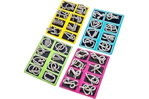 Ahyuan Metal Wire Puzzle Set of 32 with Pouch Large Thick IQ Test Mind Game Toys IQ Toys Brain Teaser Metals Wire Puzzles Magic Trick Toy Metal IQ Puzzle for Party Favor Kids Adults (Silver)