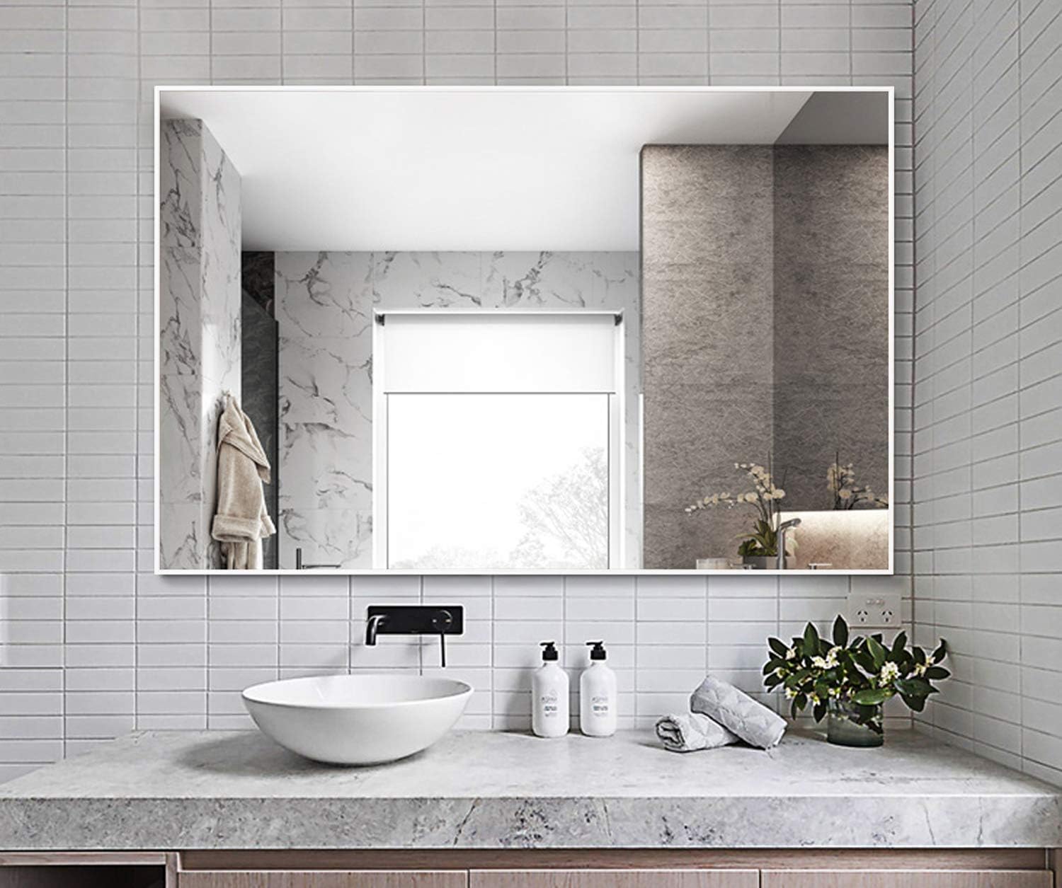 LEVEBathroom Mirror White Frame Mirror Modern Wall Mounted Bedroom Mirrors Hanging Horizontally or Vertically