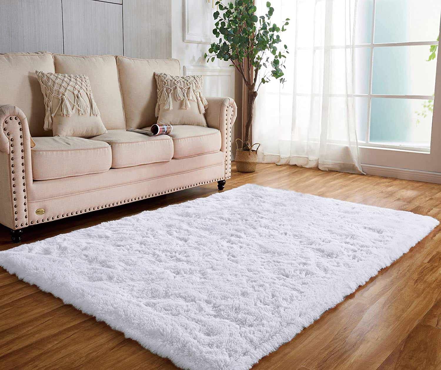Tinyboy-hbq Rug Bedroom Decorative Rug Soft Shaggy Rug Long Soft Rug for Living Room Non-Slip Carpet for Living Room Bedroom Floor Carpet (80 x 120 cm, White)