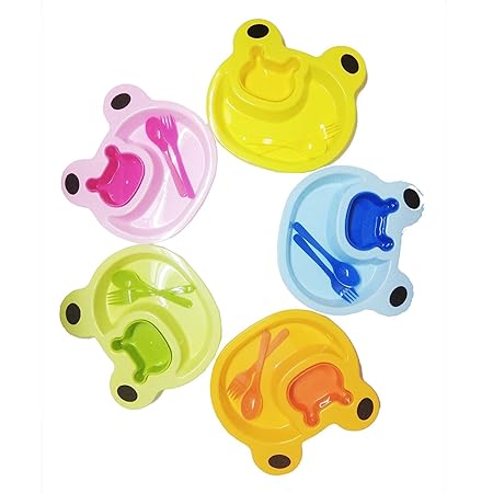 Cute And Attractive Round Multicolor Funky TEDDY Kids Plate Face Plates Dish with Fork and Spoon / Doodle Plate / Breakfast Plates / Baby Fun / Return Gift / Birthday Gifts Online (Not Toxic Hygienic Plates) || by BigMart || (Cute Teddy Plates (PACK OF 12))