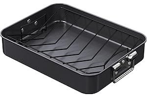 CHEFMADE Roasting Pan, 16-Inch Non-Stick Turkey Roaster Lasagna Pan with Rack - Rectangular Deep Dish Chicken Roaster Pan 16.3" x 12.52" x 3.11"(Black)
