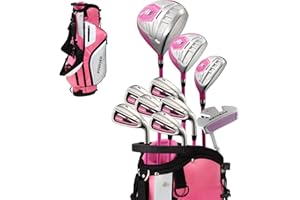 Precise M5 Womens Golf Clubs Full Set, Titanium Driver, S.S. Fairway, S.S. Hybrid, S.S. 5-PW Irons, Putter, Stand Bag, 3 H/C's, Golf Clubs Women Right Handed, Pink
