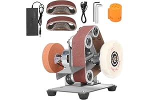 NuoDunco 3-In-1 Mini Belt Sander - Electric Bench Grinder Sanding Machine, 7 Adjustable Speed Table Polisher Buffer Handcraft System for Metal Wood DIY Craft Jewelry Stained Glass (Plus Kit)