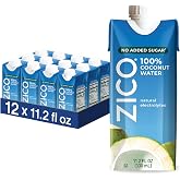 ZICO 100% Coconut Water with No Added Sugar, 11.2 fl oz (Pack of 12) | Natural Electrolyte Hydration, No Added Sugar, Single Ingredient, Sports Drink Alternative