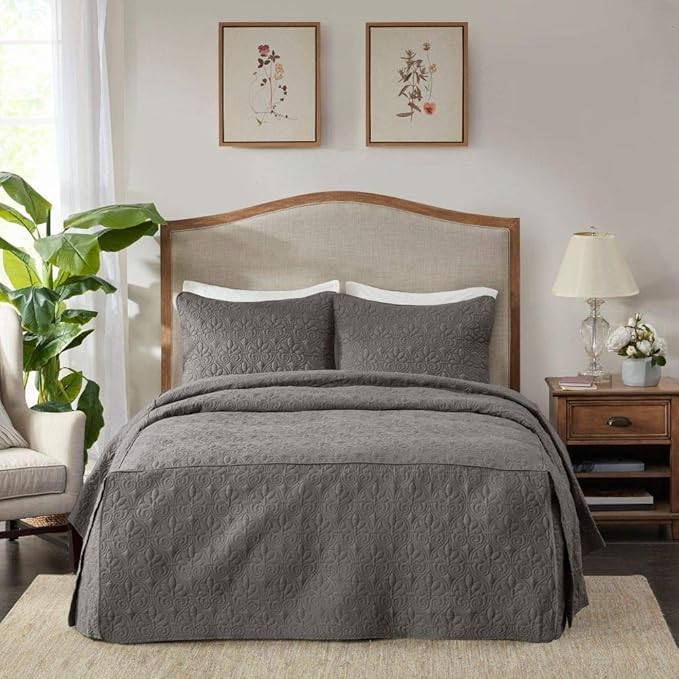 3 Piece Traditional Dark Grey Bedspreads Queen Beautiful