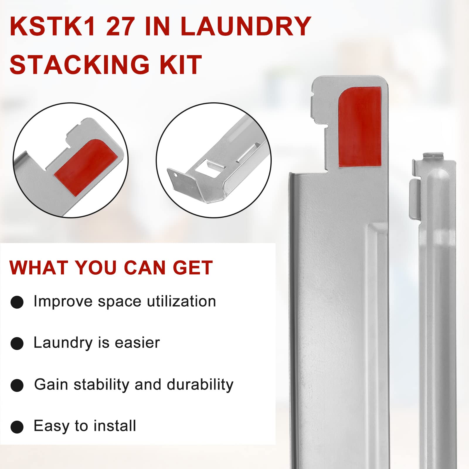 KSTK1 27-inch Laundry Stacking Kit Compatible with LG Washer & Dryer Stacking Bracket ??Chrome-Plated Metal (10-YEAR QA) - BY AMI PARTS