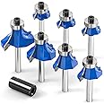 MEIGGTOOL 7Pcs 1/4" Inch Shanks Roundover Edging Router Bit Set,Round Radius: 1/2",3/8",5/16",1/4",7/32",3/16",1/8"