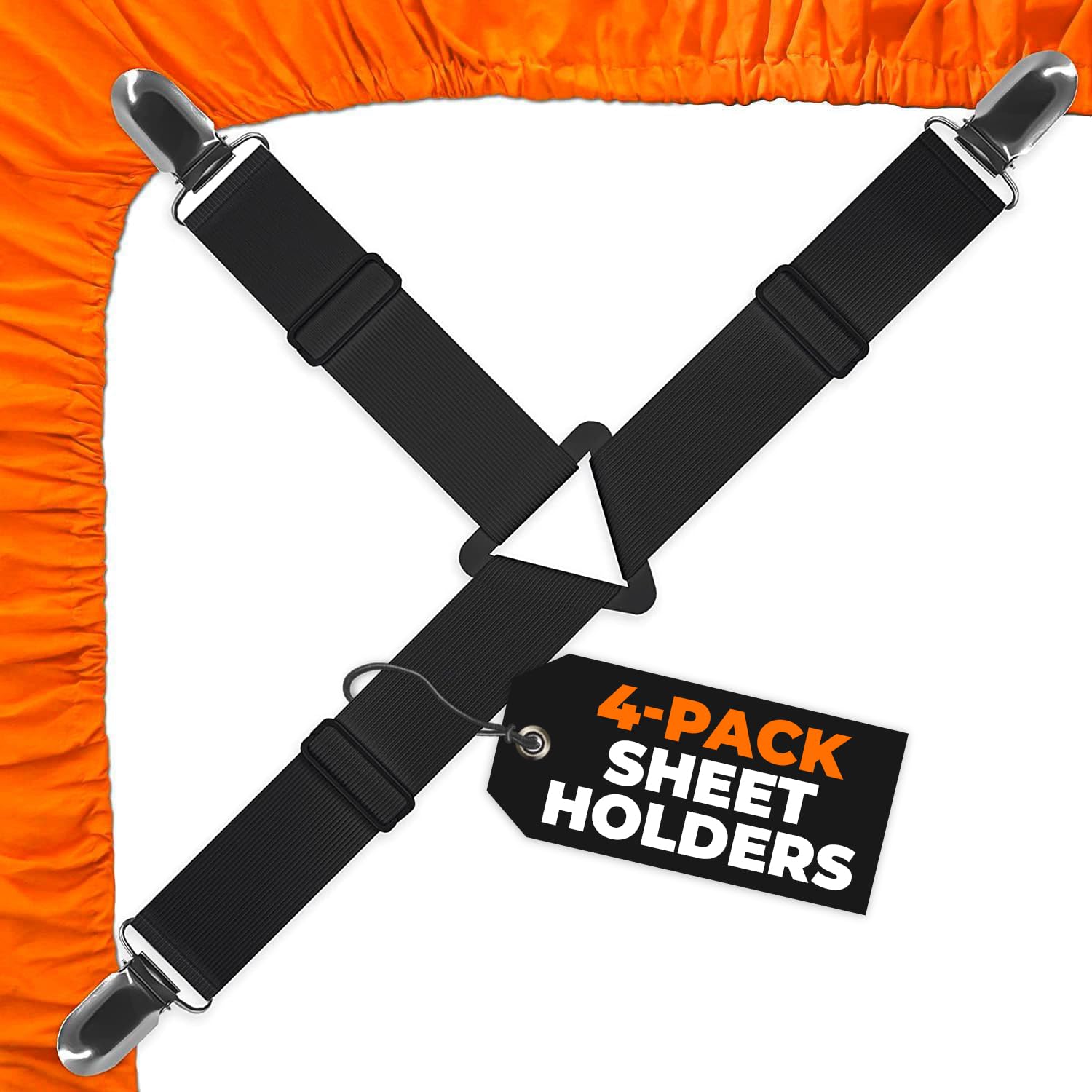 Photo 1 of 5 STARS UNITED Bed Sheet Straps Set | Easy to Use Adjustable Elastic Fasteners with Metal Clips | Sheet Holders for Corners | Fitted Sheet Clips to Hold Sheets in Place | (4 Pcs Black)