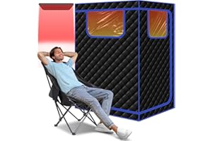 Smartmak Portable Infrared Sauna,1 or 2 Person Oversize Infrared Sauna Box with 660nm Red Light Therapy, Full Body Sauna Tent for Home, Folding Chair (Blue-2 Person)