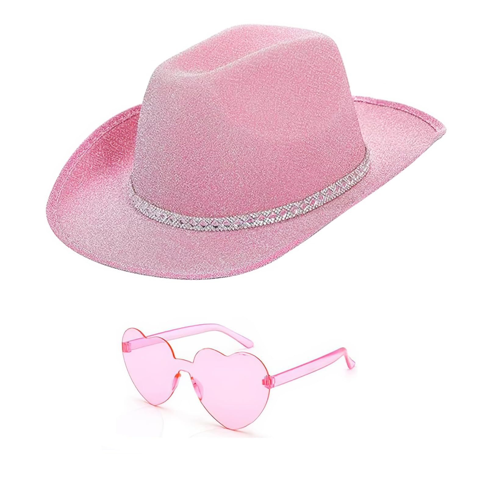 Photo 1 of ***(MISSING GLASSES/ HAS BANDANA**DAJOOEE Kid's Cowgirl Hat with Heart Sunglasses Glitter Cowboy Hat for Women Cosplay Bachelor Party Costume Hats (US, Alpha, Small, pink)