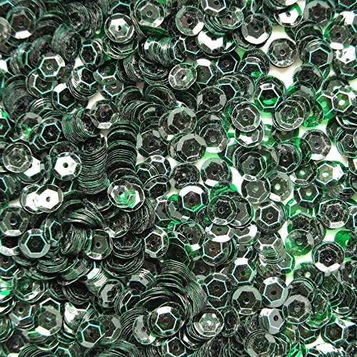6mm CUP SEQUINS Facet PAILLETTES ~ Deep Green See-Thru Transparent ~ Made in USA Loose for embroidery, arts, crafts, bridal wear, embellishment