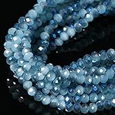 5 Strands 3mm AB Lake Blue Color Half Plated Faceted Rondelle Beads, Songxi Glass Beads for Keychain Making Necklace Earring Jewelry Making for Gemstone DIY Craft Supplies