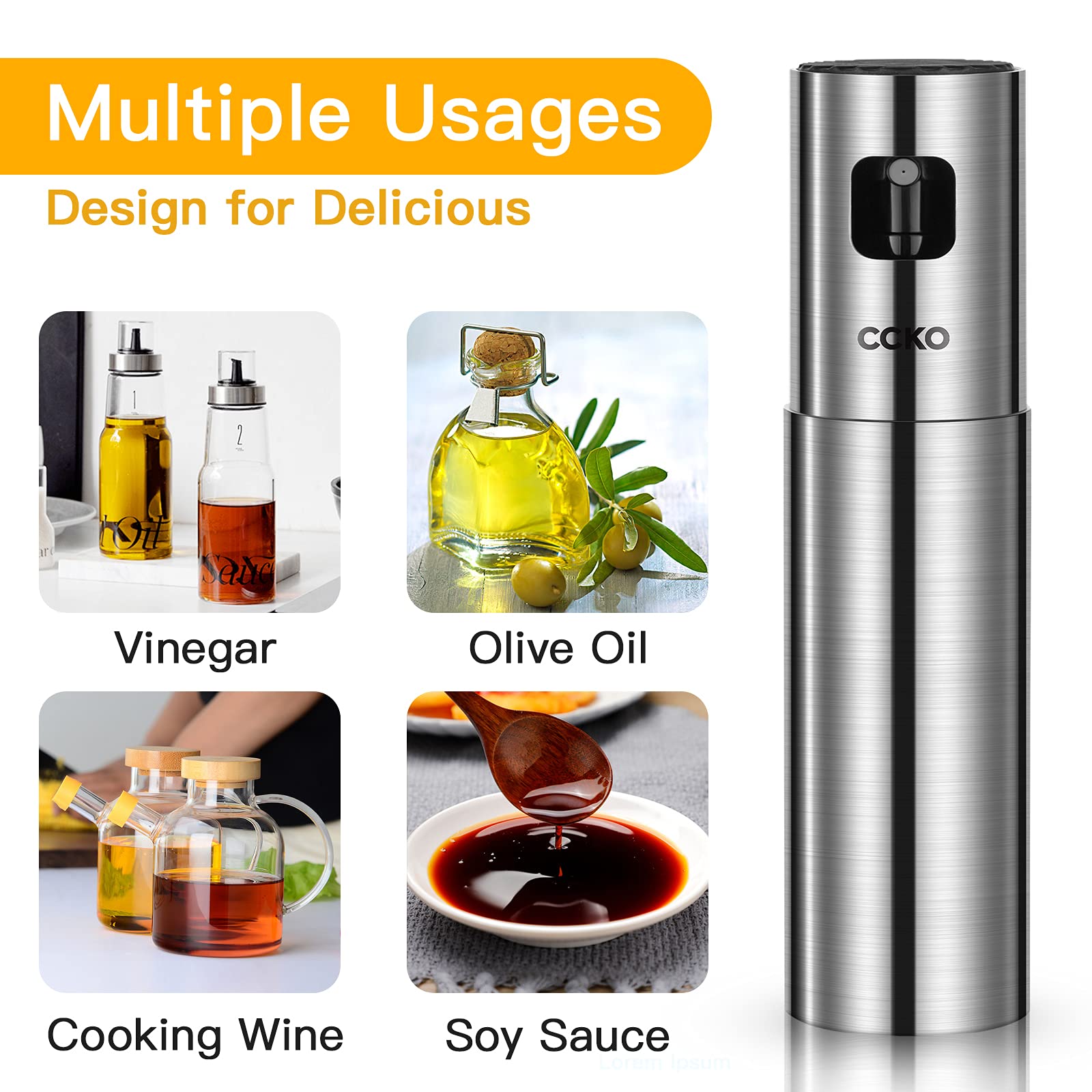 CCKO Oil Sprayer for Cooking Air Fryer Stainless Steel Olive Oil Sprayer Mister 100ML Portable Olive Oil Spray Bottle for BBQ,Salad, Kitchen Baking,Frying,Roasting,Grilling